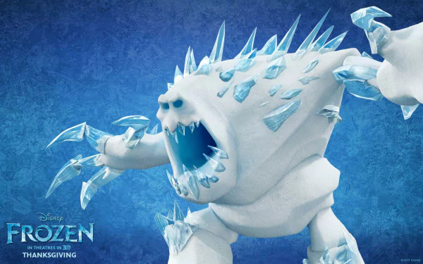 HD PC desktop wallpaper featuring Marshmallow, the ice giant from Disney's Frozen movie, set against a blue icy background.