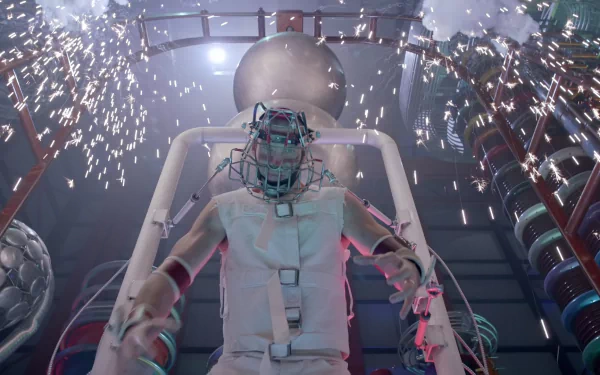 A dynamic scene from Step Up All In, featuring a dancer in a futuristic setting with sparks flying, creating an energetic backdrop for HD desktop wallpaper.