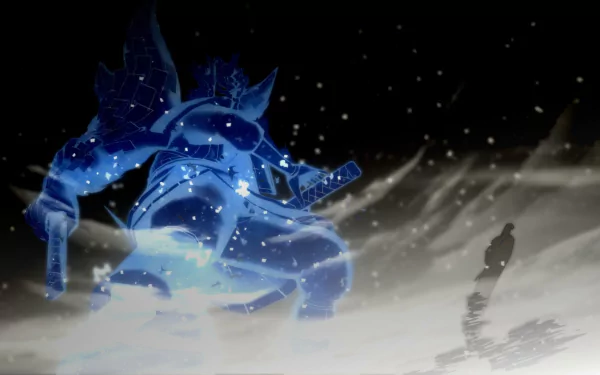 HD desktop wallpaper featuring Madara Uchiha's Susanoo from Naruto Shippuden: Ultimate Ninja Storm Revolution, showcasing a dark and intense scene with Madara and his blue spectral warrior.