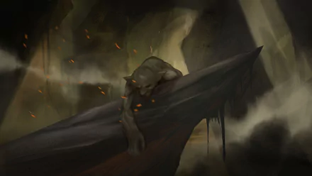 HD PC desktop wallpaper featuring a shadowy figure from the video game Styx: Master of Shadows crouching on a beam in a dark, smoky environment.