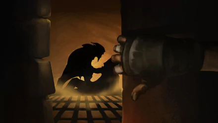 HD PC desktop wallpaper from the video game Styx: Master of Shadows shows a shadowy figure crouched in a dimly lit, medieval dungeon setting.