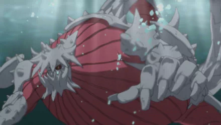 HD PC desktop wallpaper of Sanbi (Three‑Tails) from Naruto Shippuden: Ultimate Ninja Storm Revolution — a red, spiked tailed beast submerged and reaching forward in a dramatic video game scene.