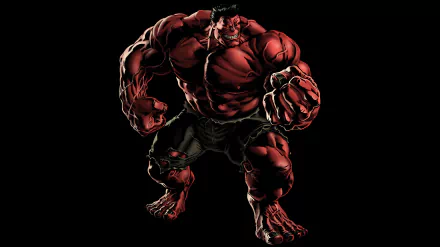A dynamic illustration of Red Hulk from the comic universe, showcasing his muscular form and intense expression, designed as a vibrant 4K Ultra HD desktop wallpaper.