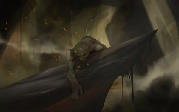 HD PC desktop wallpaper featuring a shadowy figure from the video game Styx: Master of Shadows crouching on a beam in a dark, smoky environment.