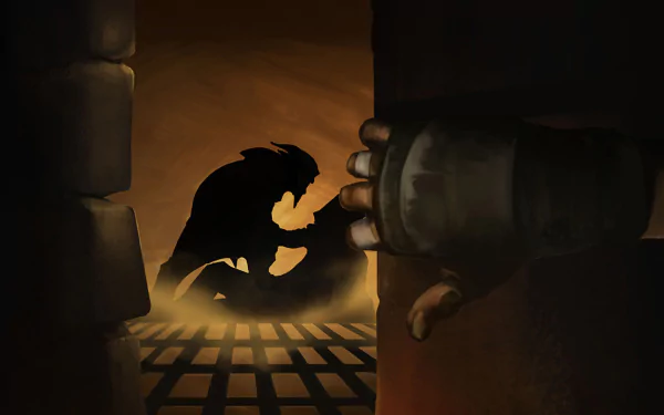 HD PC desktop wallpaper from the video game Styx: Master of Shadows shows a shadowy figure crouched in a dimly lit, medieval dungeon setting.