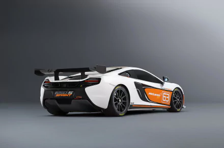 White McLaren 650S Sprint supercar rear three-quarter view with racing decals on a neutral studio background — 4K Ultra HD PC desktop wallpaper.