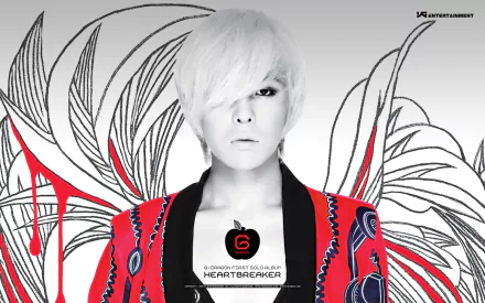 An HD desktop wallpaper featuring a striking image of a member of Bigbang, showcasing a bold design with vibrant colors and a dramatic background.