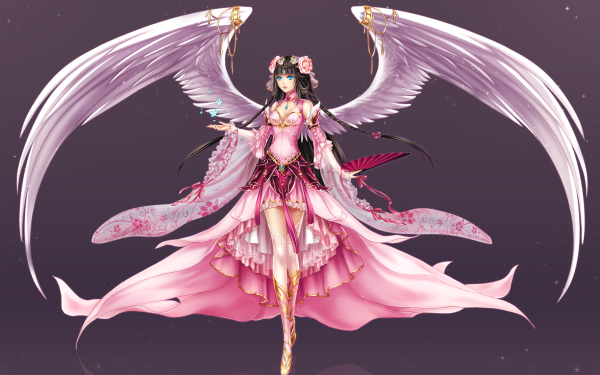 Anime Angel Wings Dress Blue Eyes Black Hair Braid HD Wallpaper | Background Image