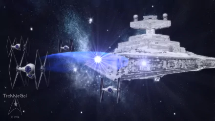 4K Ultra HD Star Wars PC wallpaper featuring a Star Destroyer and multiple TIE Fighters in deep space, showcasing iconic sci-fi elements.