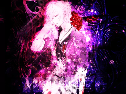 Anime HD wallpaper featuring Diabolik Lovers, showcasing a character with a stylish outfit, surrounded by vibrant, swirling colors.