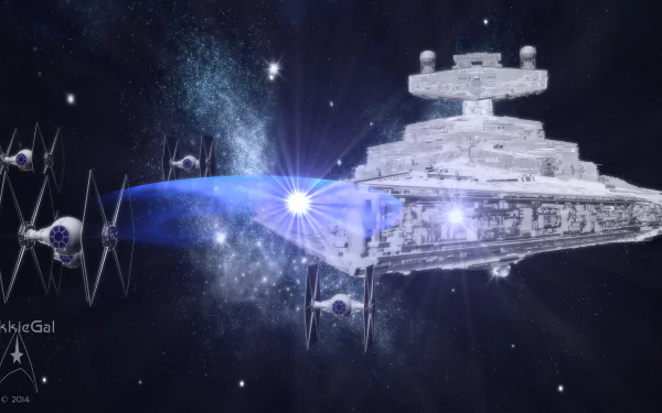 4K Ultra HD Star Wars PC wallpaper featuring a Star Destroyer and multiple TIE Fighters in deep space, showcasing iconic sci-fi elements.