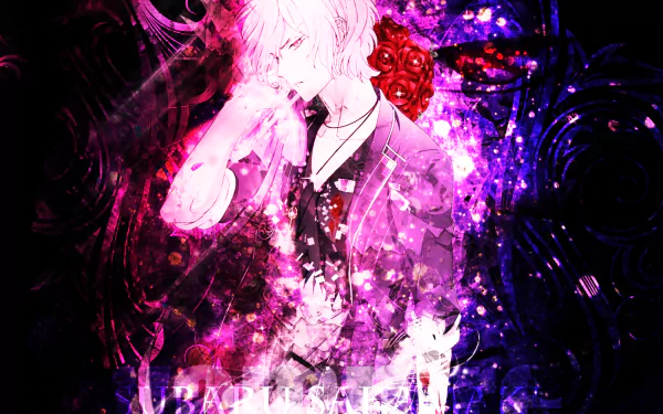 Anime HD wallpaper featuring Diabolik Lovers, showcasing a character with a stylish outfit, surrounded by vibrant, swirling colors.