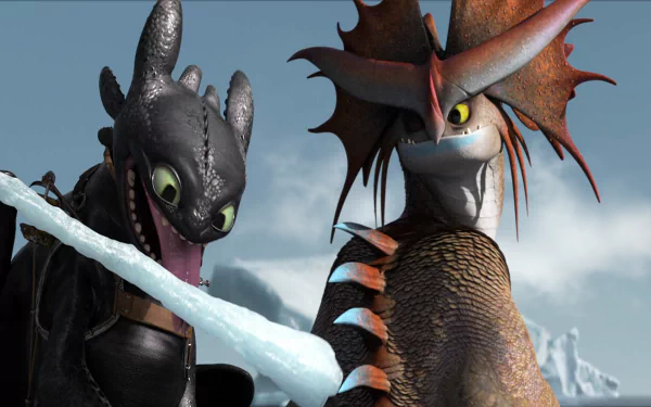 HD desktop wallpaper featuring Cloudjumper and Toothless from the movie How to Train Your Dragon 2 in a dynamic snowy scene.