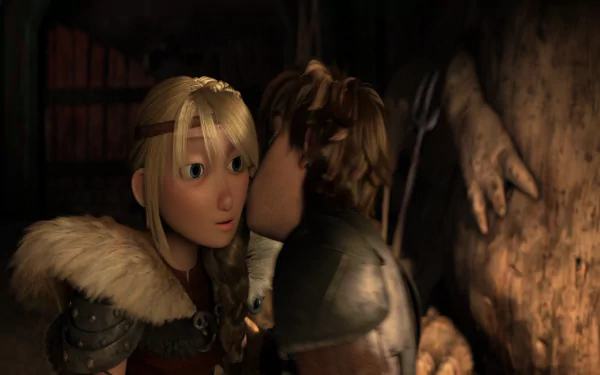 Hiccup and Astrid share a tender moment in this HD wallpaper from How to Train Your Dragon 2, capturing the essence of their relationship in the animated film.