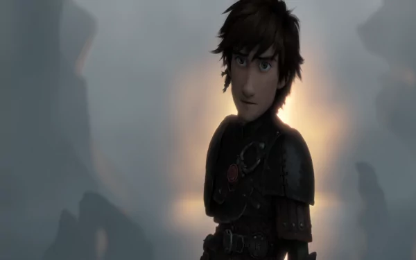 Hiccup from *How to Train Your Dragon 2* stands confidently in this HD PC desktop wallpaper, shrouded in mist with a captivating background that enhances his adventurous spirit.