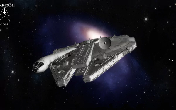 Millennium Falcon (Star Wars) soars through a purple nebula and starfield — sci-fi 4K Ultra HD PC desktop wallpaper/background.