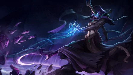 A dark and mystical Halloween-themed desktop wallpaper featuring Soraka from League of Legends, exuding a magical aura with swirling blue energy and a dramatic landscape.