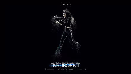 HD PC desktop wallpaper featuring a dark, intense image from the movie Insurgent, highlighting a central character with a dramatic, action-packed atmosphere.