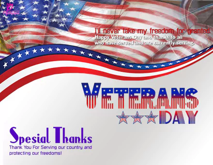 HD Veterans Day desktop wallpaper featuring an American flag with gratitude messages honoring those who have served and are currently serving the country.