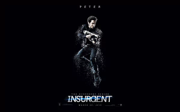HD PC desktop wallpaper featuring a dynamic image from the movie Insurgent with the character Peter in an action pose against a dark background.
