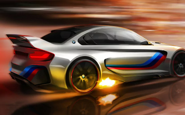 A dynamic HD wallpaper featuring a sleek BMW sports car from Gran Turismo 6, captured in motion with vibrant colors and motion blur, embodying speed and excitement.