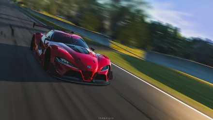 Video game Gran Turismo 6 4K Ultra HD PC desktop wallpaper and background: red race car tearing around a sunlit track with dramatic motion blur.
