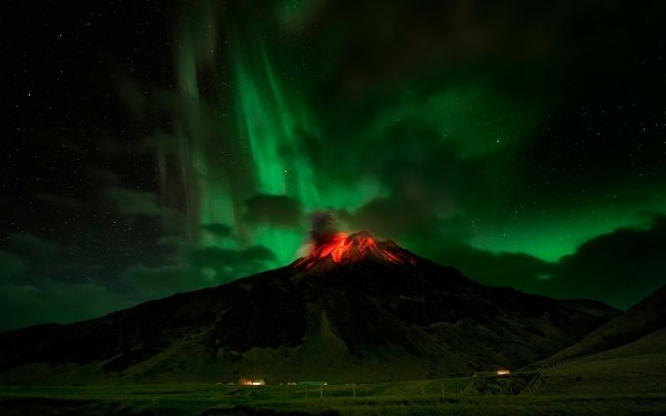 Terre/Nature Volcan Volcans Eruption Lava Aurore Boréale Starry Sky Fond d'écran HD | Image