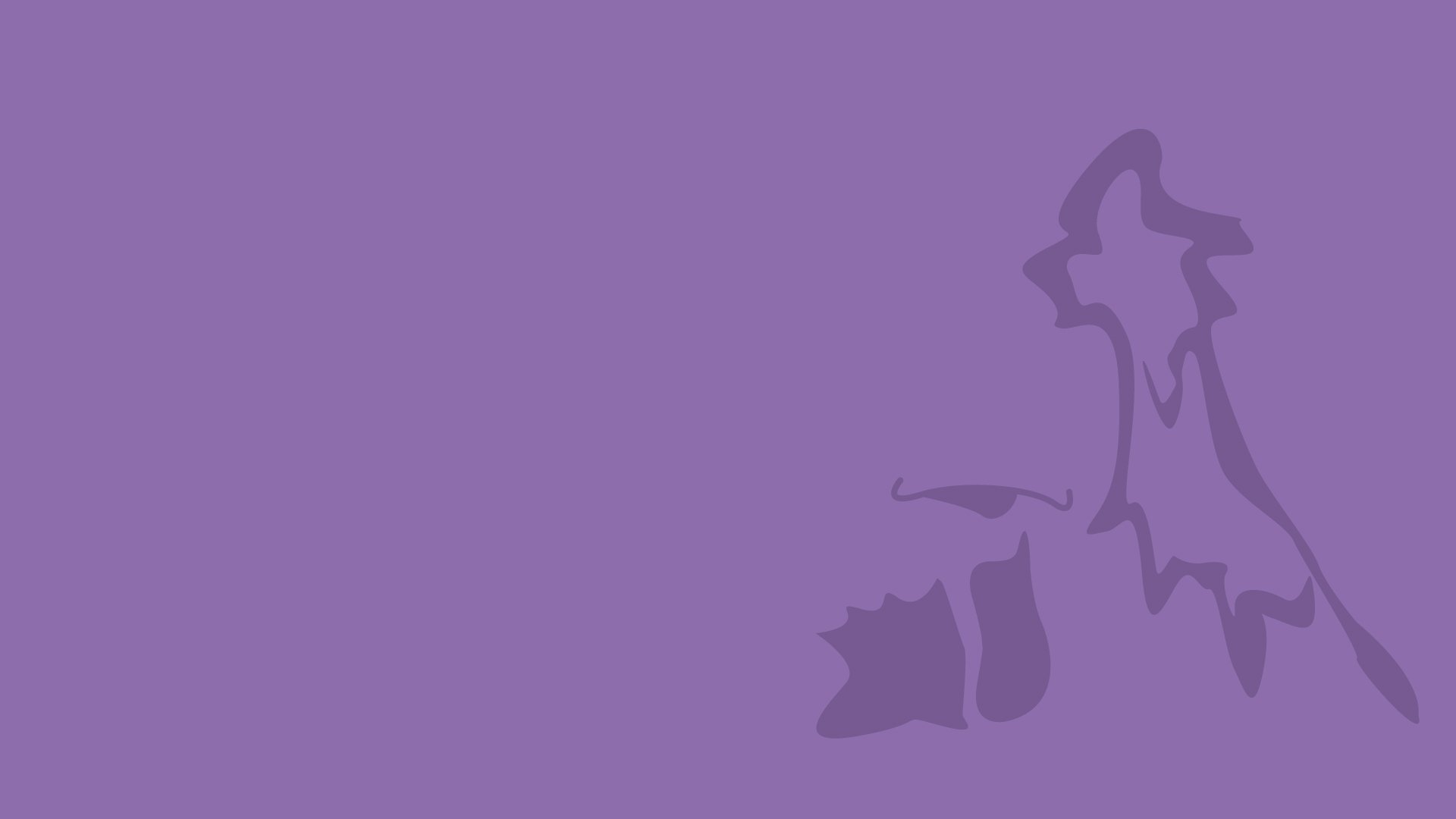 Minimalist gaming HD PC desktop wallpaper: purple Muk (Pokémon) silhouette on a simple two-tone purple background, clean minimalist video game art.