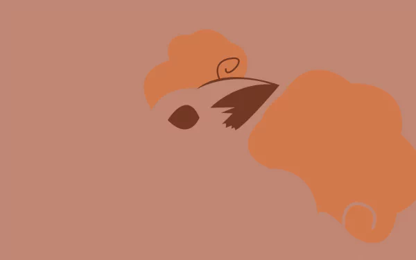 Minimalist HD PC desktop wallpaper featuring Vulpix (Pokémon): simplified orange silhouette and facial features on a muted terracotta gaming background.