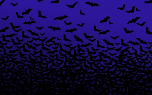An HD wallpaper featuring a swarm of bats flying against a gradient blue to black background, tagged with Animal and bat.