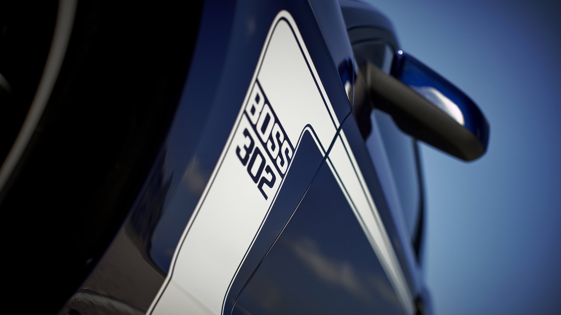 Close-up of a Ford Mustang Boss 302 showcasing its striking design. This 4K Ultra HD image serves as an impressive desktop wallpaper and background.