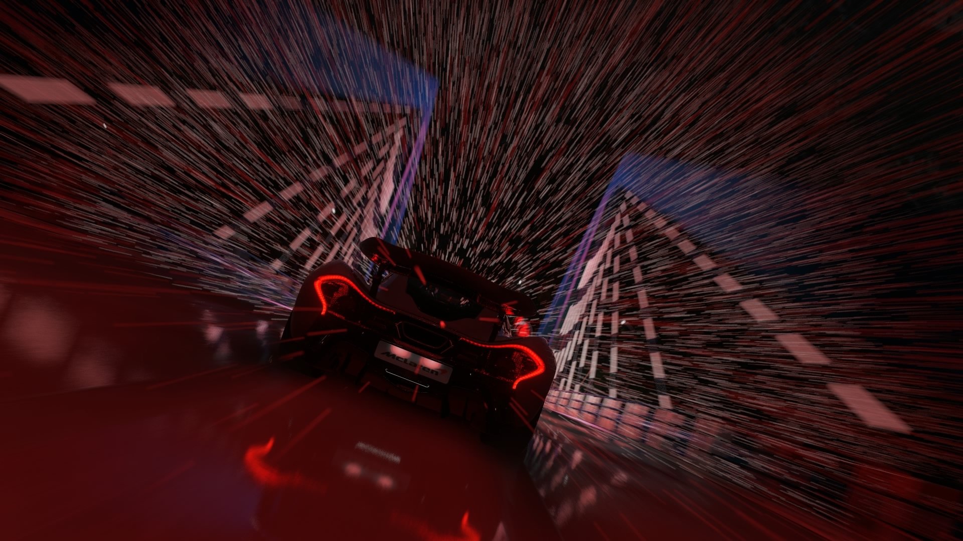 HD PC desktop wallpaper featuring a sleek sports car racing through a futuristic tunnel, inspired by the video game Driveclub.