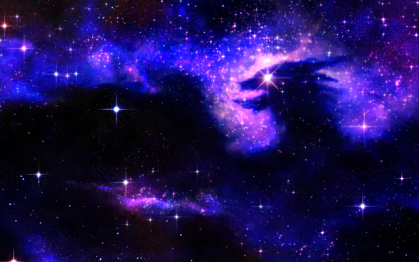 4K Ultra HD sci-fi space wallpaper featuring a vibrant purple and blue nebula with bright stars scattered across a deep cosmic background.