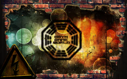 HD PC desktop wallpaper featuring a grungy brick wall with a glowing HSYN GAME WORLD logo and abstract light effects in a video game style.
