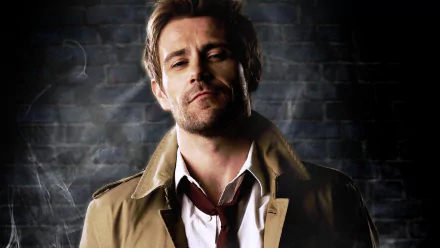 HD desktop wallpaper featuring John Constantine from the TV show Constantine, with a dark, moody background and the character in a trench coat.