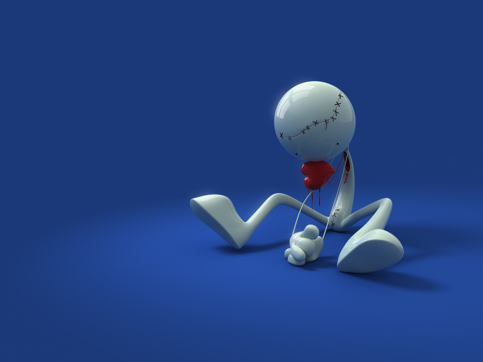 HD wallpaper with an emo vibe, featuring a stylized, sad character in dark-themed colors, sitting on a blue background.