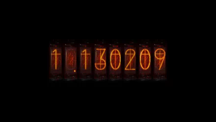 HD desktop wallpaper featuring glowing orange digits from Steins;Gate against a black background, capturing the show's distinctive aesthetic and themes of time travel.