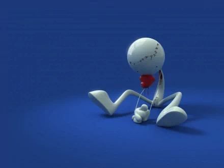 HD wallpaper with an emo vibe, featuring a stylized, sad character in dark-themed colors, sitting on a blue background.