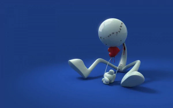 HD wallpaper with an emo vibe, featuring a stylized, sad character in dark-themed colors, sitting on a blue background.
