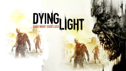 A captivating HD wallpaper from the video game Dying Light, featuring eerie zombie figures and the bold title, Dying Light: Good Night, Good Luck, set against a haunting backdrop.