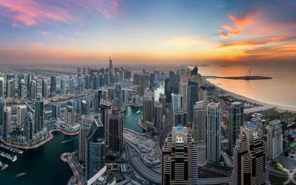 Man Made Dubai Cities United Arab Emirates Sunset Skyscraper Dubai Marina HD Wallpaper | Background Image
