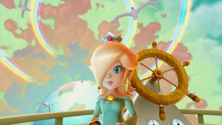 HD wallpaper featuring Rosalina from Super Mario Galaxy 2 with a colorful cosmic background.