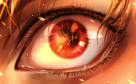 A close-up of Dio Brando's striking red eye from JoJo's Bizarre Adventure: Stardust Crusaders, showcasing vibrant colors and intricate details in this HD anime wallpaper.