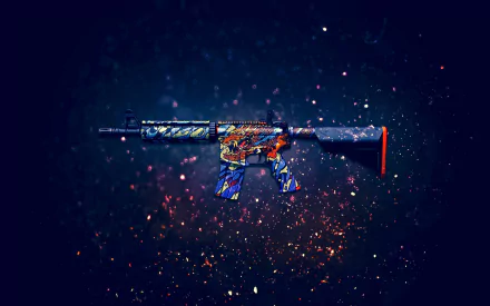 HD desktop wallpaper featuring a vibrant, detailed rifle from Counter-Strike: Global Offensive, set against a dark, sparkling cosmic background.