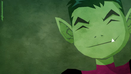 A vibrant HD wallpaper featuring Garfield Logan, known as Beast Boy from DC Comics' Teen Titans, showcasing his playful expression against a textured green background.