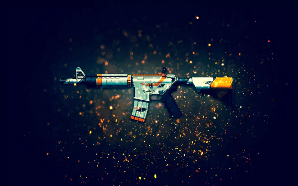 HD desktop wallpaper featuring a detailed rifle from the video game Counter-Strike: Global Offensive, set against a sparkling, dark background.