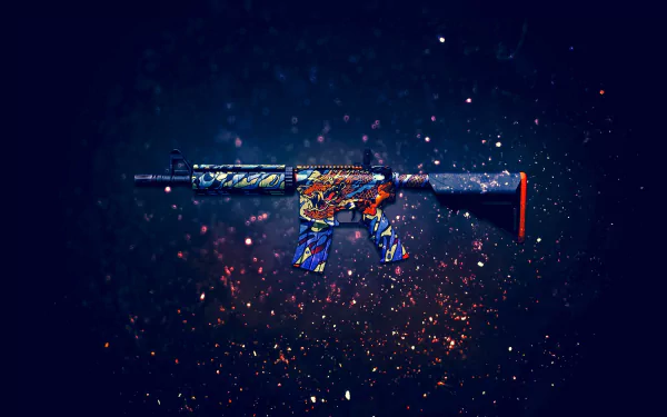 HD desktop wallpaper featuring a vibrant, detailed rifle from Counter-Strike: Global Offensive, set against a dark, sparkling cosmic background.