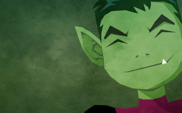 A vibrant HD wallpaper featuring Garfield Logan, known as Beast Boy from DC Comics' Teen Titans, showcasing his playful expression against a textured green background.