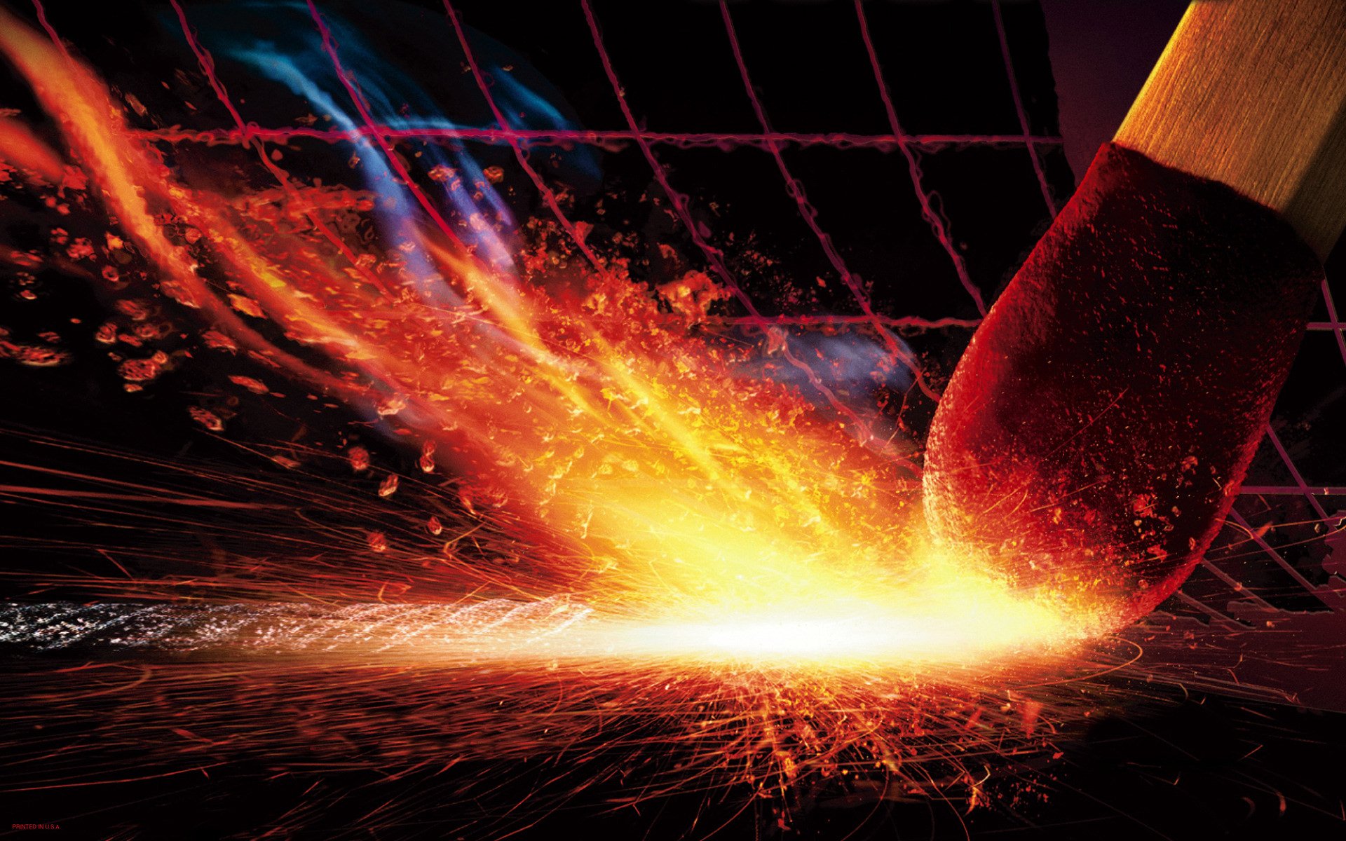 A striking HD wallpaper featuring a match igniting, with vibrant flames and sparks, embodying the elemental power of fire in an artistic composition.