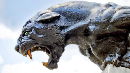 A striking close-up of a black panther, showcasing its fierce expression and powerful features. This HD wallpaper adds a dramatic touch to any desktop background.